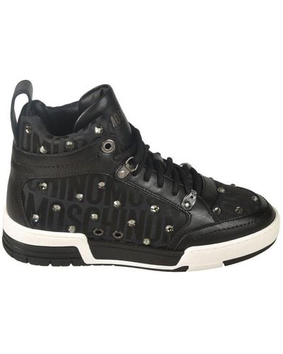 Moschino Logo-printed High-top Lace-up Sneakers - Black