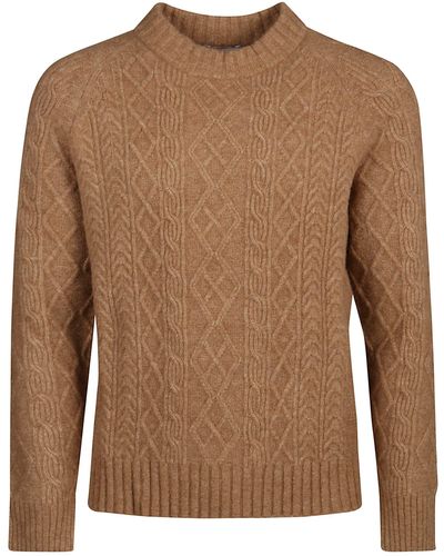 Ballantyne Aran Round Neck Sweater - Natural