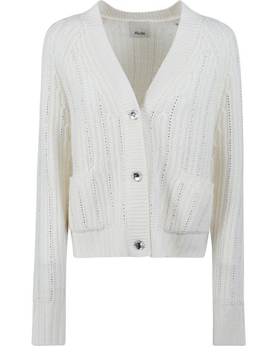 Allude Crystal Embellished Knit Cardigan - White