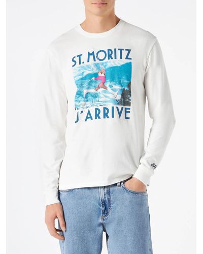 Mc2 Saint Barth Long Sleeves T-Shirt With Print - Blue