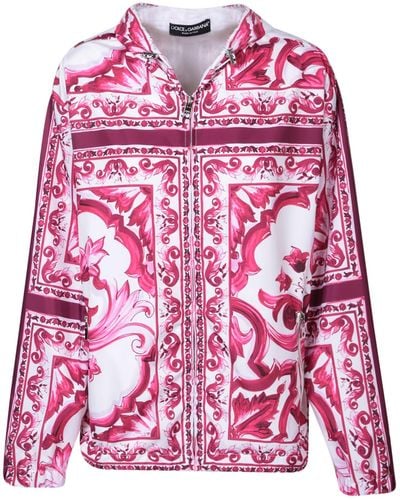 Dolce & Gabbana Majolica Printed Zipped Hoodie - Pink