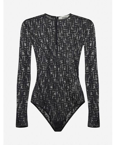Fendi Ff Lace Bodysuit - Black
