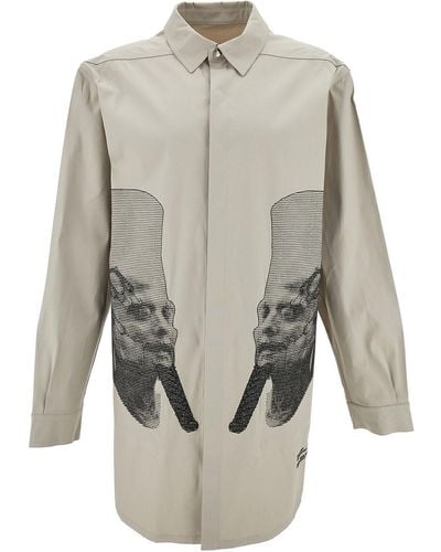 Rick Owens White Shirt With Contrasting Embroidery In Stretch Cotton Man - Gray
