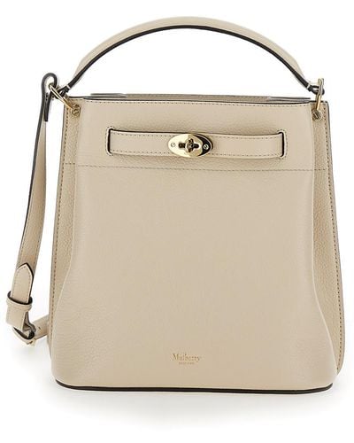 Mulberry 'Small Islington' Bucket Bag With Twist Lock Closure - Natural