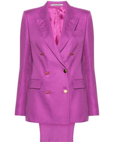 Tagliatore Double-Breasted Linen Suit - Purple