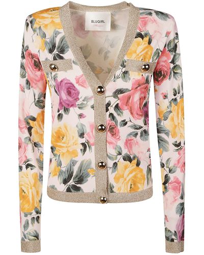 Blugirl Blumarine Floral Print Embellished Cardigan - Pink