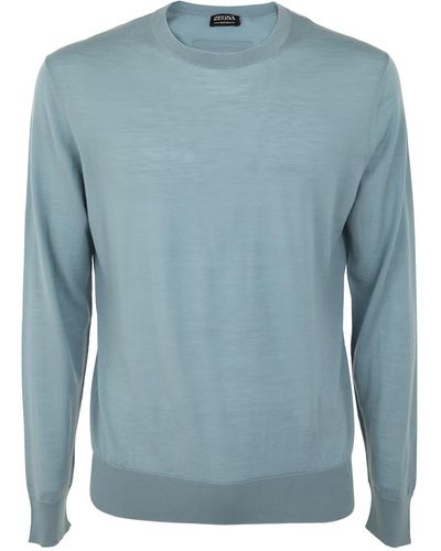 Zegna Crew Neck Wool Pullover - Blue