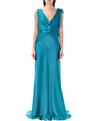 Alberta Ferretti Draped Long Dress - Blue