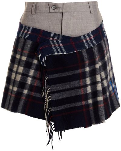 1/OFF Check Scarf Reworked Skirt - Blue