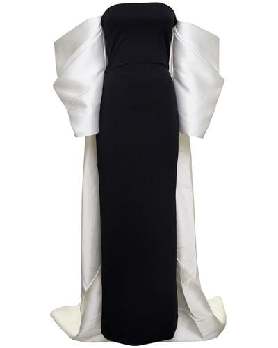 Solace London Kyla Cape-effect Off-the-shoulder Crepe And Satin Gown - Black