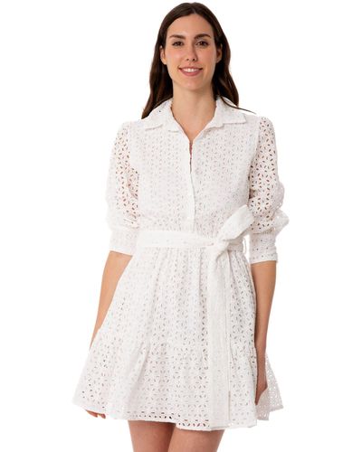 Mc2 Saint Barth Cotton Short Dress Daisy With Embroideries - White