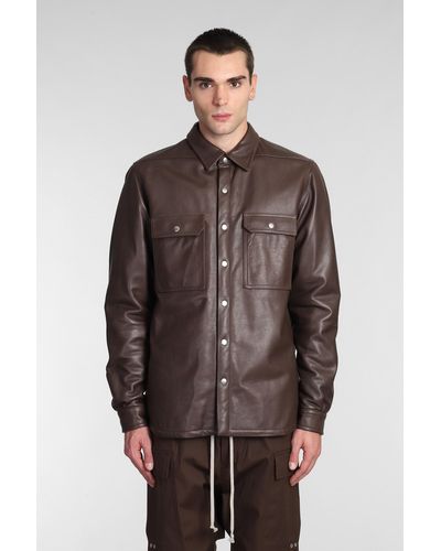 Rick Owens Leather Jacket In Brown Leather