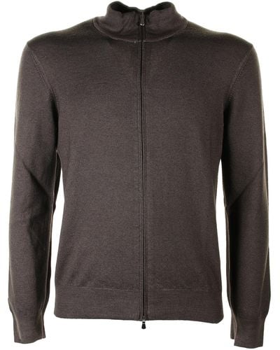 Barba Napoli Brown Jumper With Collar And Zip - Grey