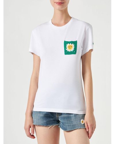 Mc2 Saint Barth Woman Cotton T-shirt With Pocket - White