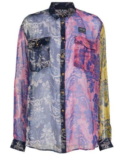 Versace Jeans Couture Semi-sheer Paneled Shirt - Purple
