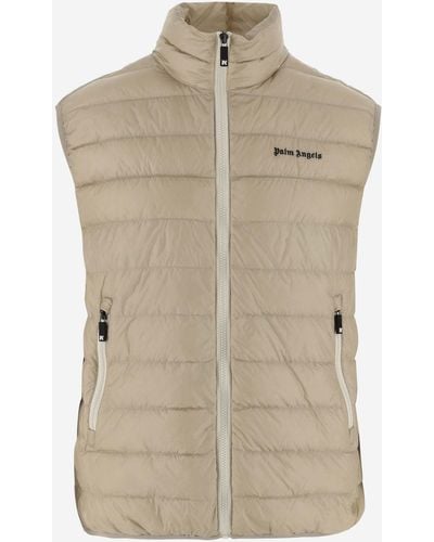 Palm Angels Padded Nylon Vest With Logo - Natural