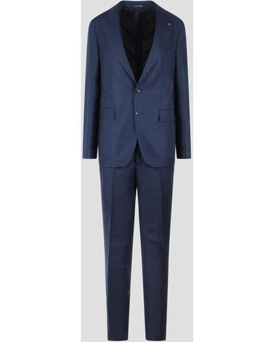 Tagliatore Linen Single-Breasted Tailored Suit - Blue
