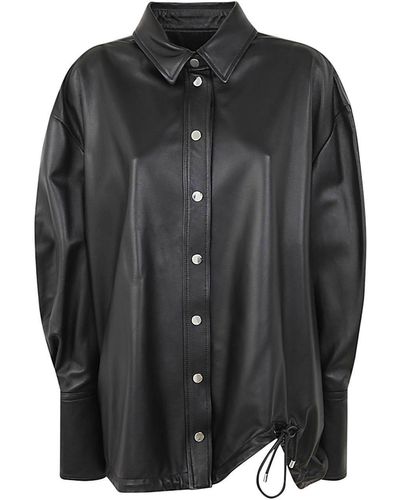 The Attico Drop Shoulder Leather Jacket - Black