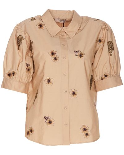 Twin Set Popeline Embroidered Shirt - Natural