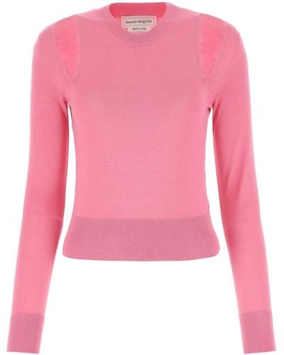 Alexander McQueen Cropped Wool Jumper - Pink