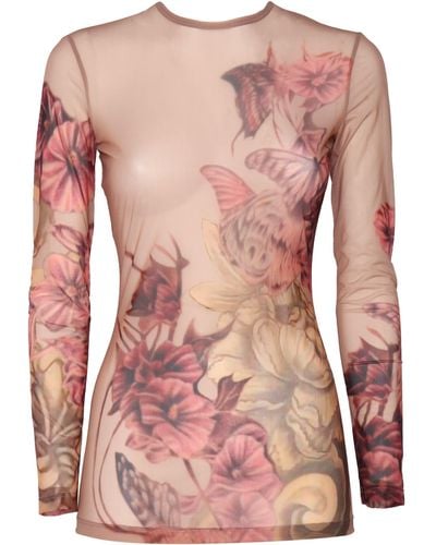 Alberta Ferretti Floral Tattoo Print T-Shirt - Pink