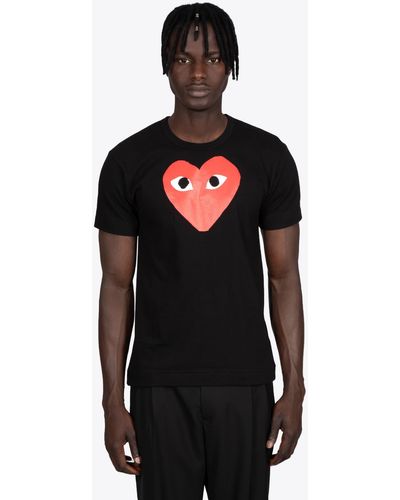 COMME DES GARÇONS PLAY S T-Shirt Knit Cotton T-Shirt With Big Heart Print - Black