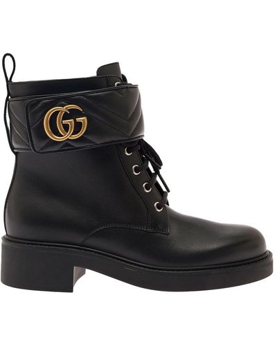 Gucci Ankle Boot With Double G And Textured Hardware - Black