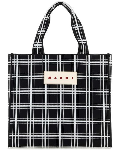 Marni Embroidered Jacquard Shopping Bag - Black
