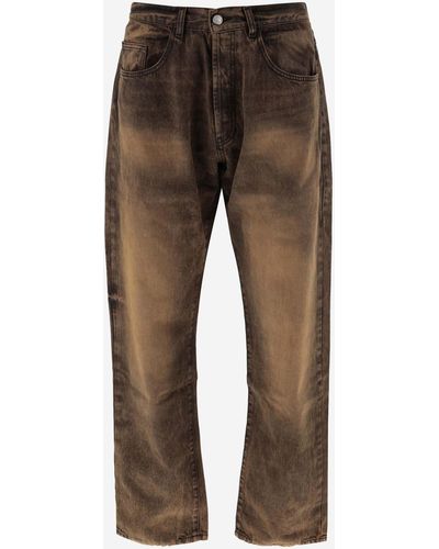 Aries Bleached Jeans With Logo - Brown
