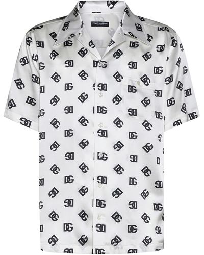 Dolce & Gabbana Silk Hawaiian Shirt With Dg Monogram Print - White