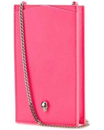 Alexander McQueen Fluo Leather Skull Phone Holder - Pink