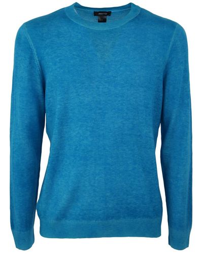 Avant Toi Light Wool Cashmere Round Neck Pullover With Destroyed Edges - Blue