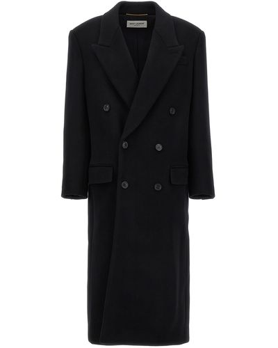 Saint Laurent Double Breasted Wool Coat - Black