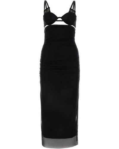Dolce & Gabbana Corset Detailed Tulle Calf-Length Dress - Black