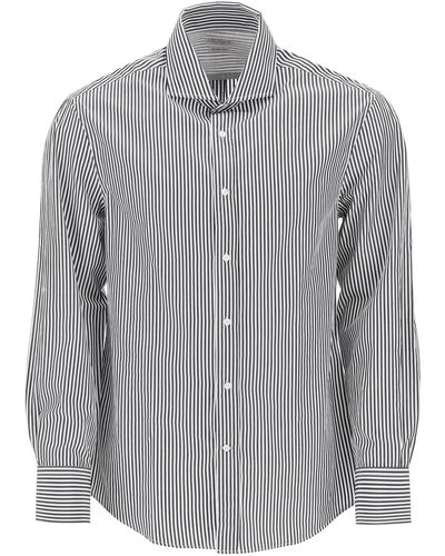 Brunello Cucinelli Spread Collar Slim Fit Shirt - Gray