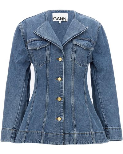 Ganni Denim Blazer Blazer And Suits - Blue