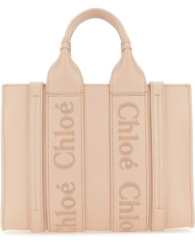 Chloé Pastel Leather Small Woody Shopping Bag - Natural