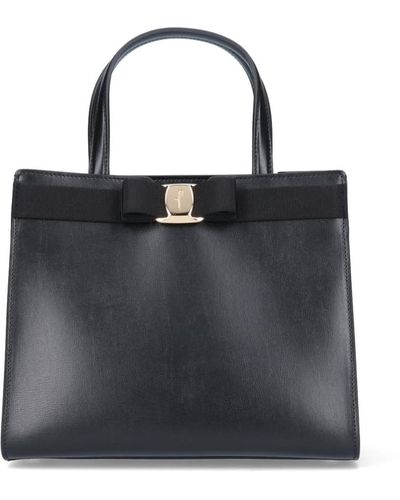 Ferragamo Vara Bow Medium Leather Tote - Black