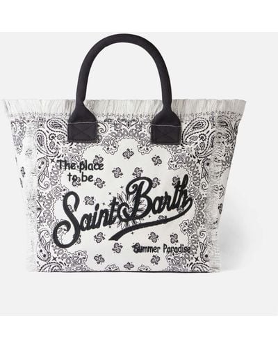 Mc2 Saint Barth Vanity Canvas Shoulder Bag With Bandanna Print - White