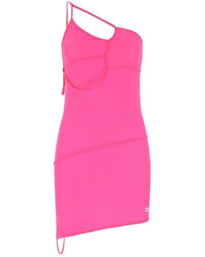 Balenciaga Fluo Pink Stretch Nylon Mini Dress