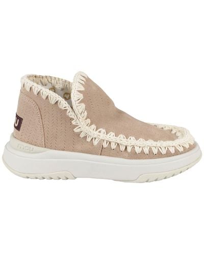 Mou Whipstitch-detail Ankle Boots - Natural