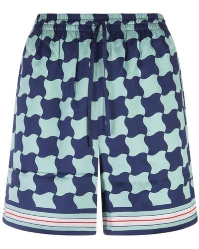 Casablancabrand And Aquamarine Check Silk Shorts - Blue