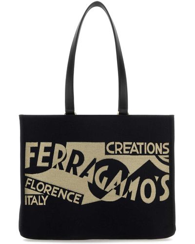Ferragamo Canvas Shopping Bag - Black