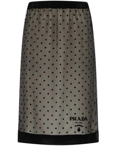 Prada Printed Cupro Blend Skirt - Grey