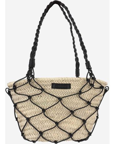 Filippo Catarzi 1910 Straw And Cotton Bag With Leather Details - Metallic