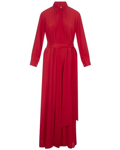 Kiton Silk Shirt Long Dress With Pleating - Red