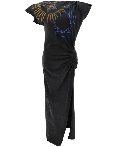 Isabel Marant Nadela Graphic-printed Cap Sleeved Dress - Black