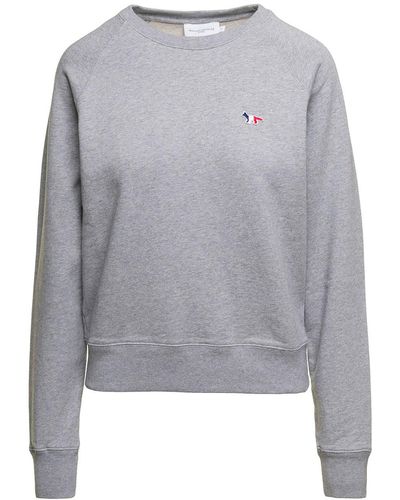 Maison Kitsuné Crewneck Sweatshirt With Embroidered Logo Patch - Gray
