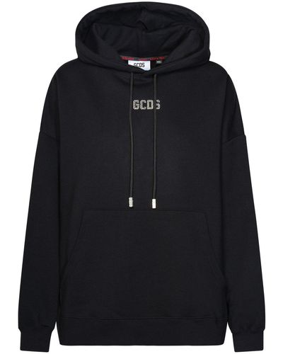 Gcds Logo Embellished Drawstring Hoodie - Black