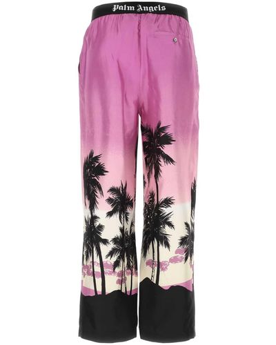 Palm Angels Printed Silk Pajama Pant - Pink
